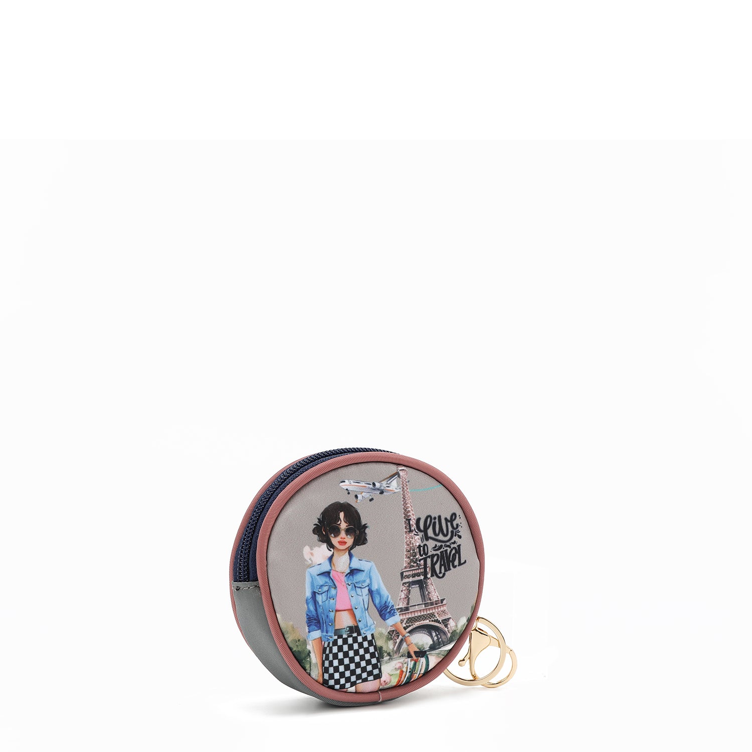 LLAVERO CON MONEDERO REDONDO (I LIVE TO TRAVEL)