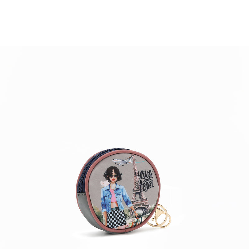 KEYCHAIN ​​WITH ROUND COIN PURSE (<tc>I LIVE TO TRAVEL</tc>)