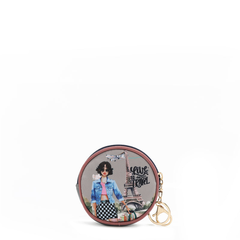 KEYCHAIN ​​WITH ROUND COIN PURSE (<tc>I LIVE TO TRAVEL</tc>)