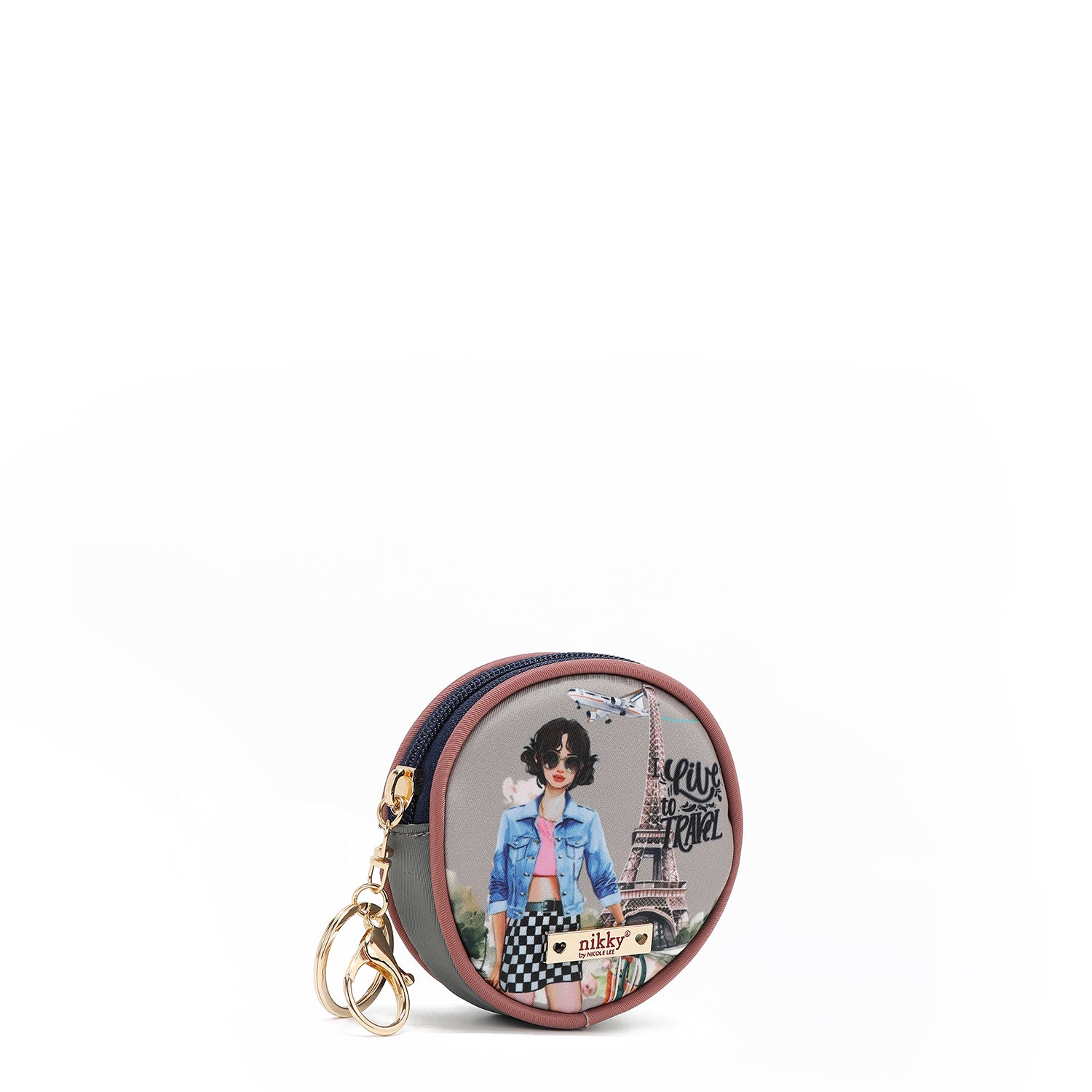 LLAVERO CON MONEDERO REDONDO (I LIVE TO TRAVEL)