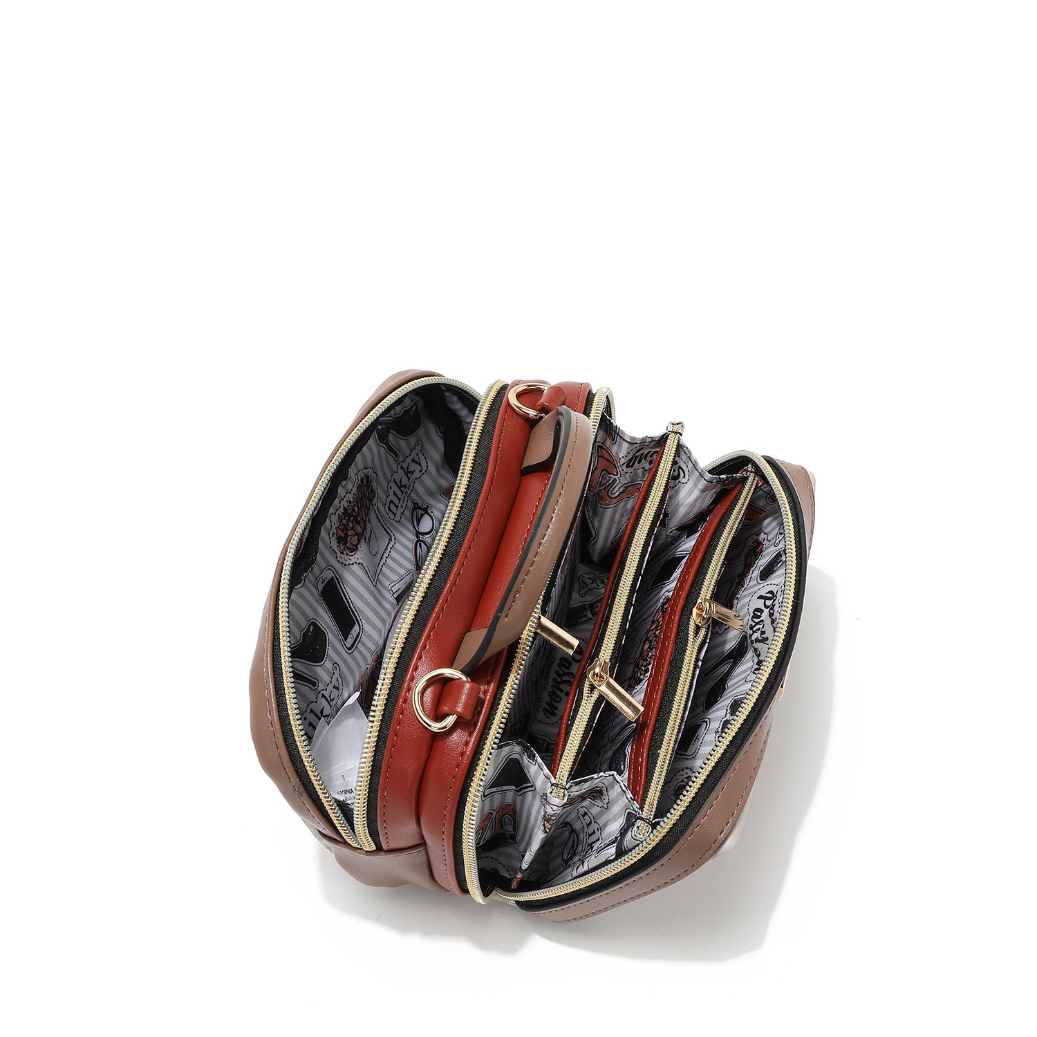 MINI BOSTON CROSSBODY BAG WITH DOUBLE ZIPPER (<tc>URBAN COFFEE DREAM</tc>)