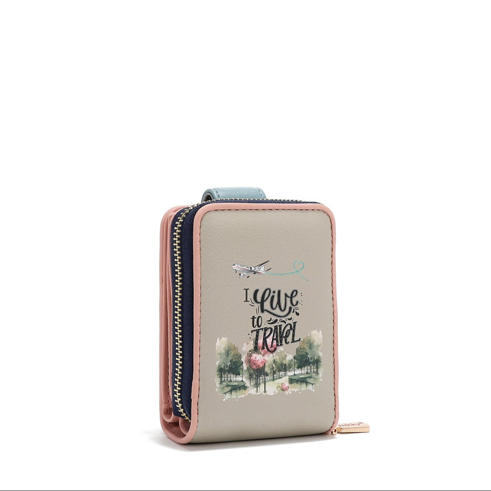 CARTERA PLEGABLE COMPACTA (I LIVE TO TRAVEL)