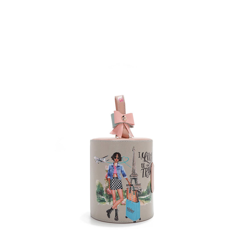 MULTIPLE CYLINDRICAL JEWELRY BOX (<tc>I LIVE TO TRAVEL</tc>)