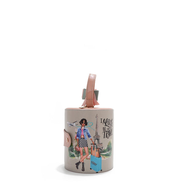 MULTIPLE CYLINDRICAL JEWELRY BOX (<tc>I LIVE TO TRAVEL</tc>)