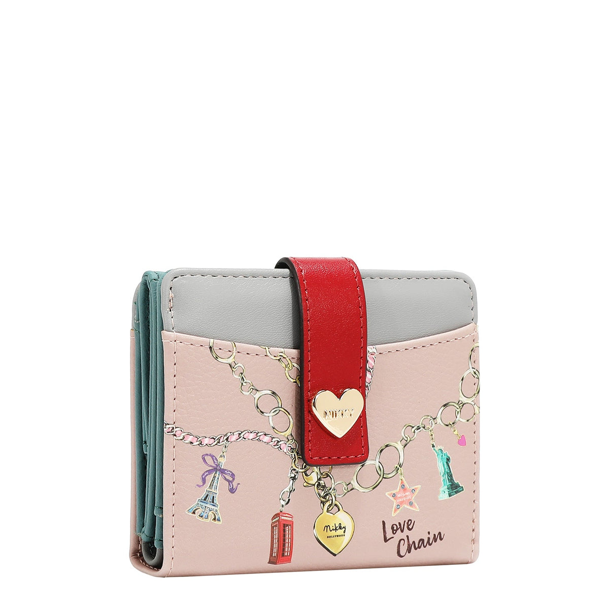 PORTAFOGLIO COMPATTO CON BOTTONE CUORE (LOVE CHAIN)