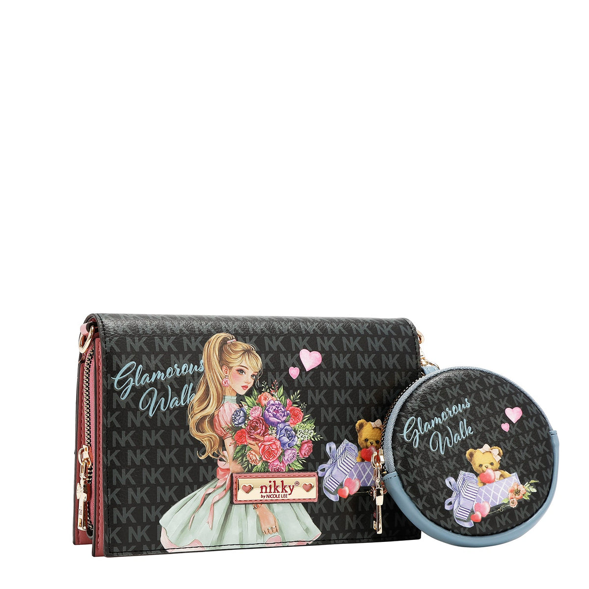 BORSA A TRACOLLA 2 PEZZI (GLAMOROUS WALK - NERO)