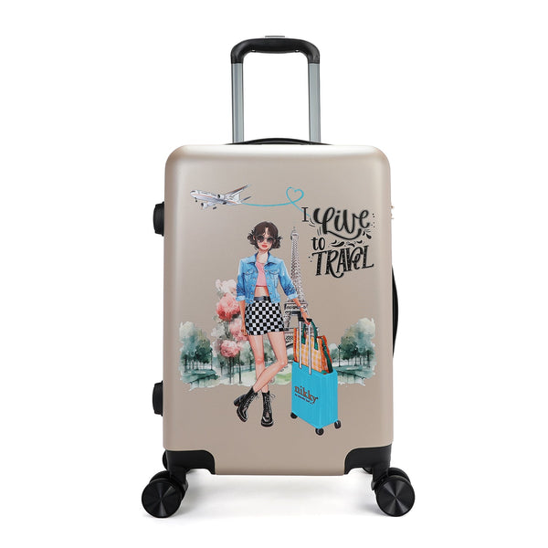 ABS PLASTIC CABIN SUITCASE (<tc>I LIVE TO TRAVEL</tc>)