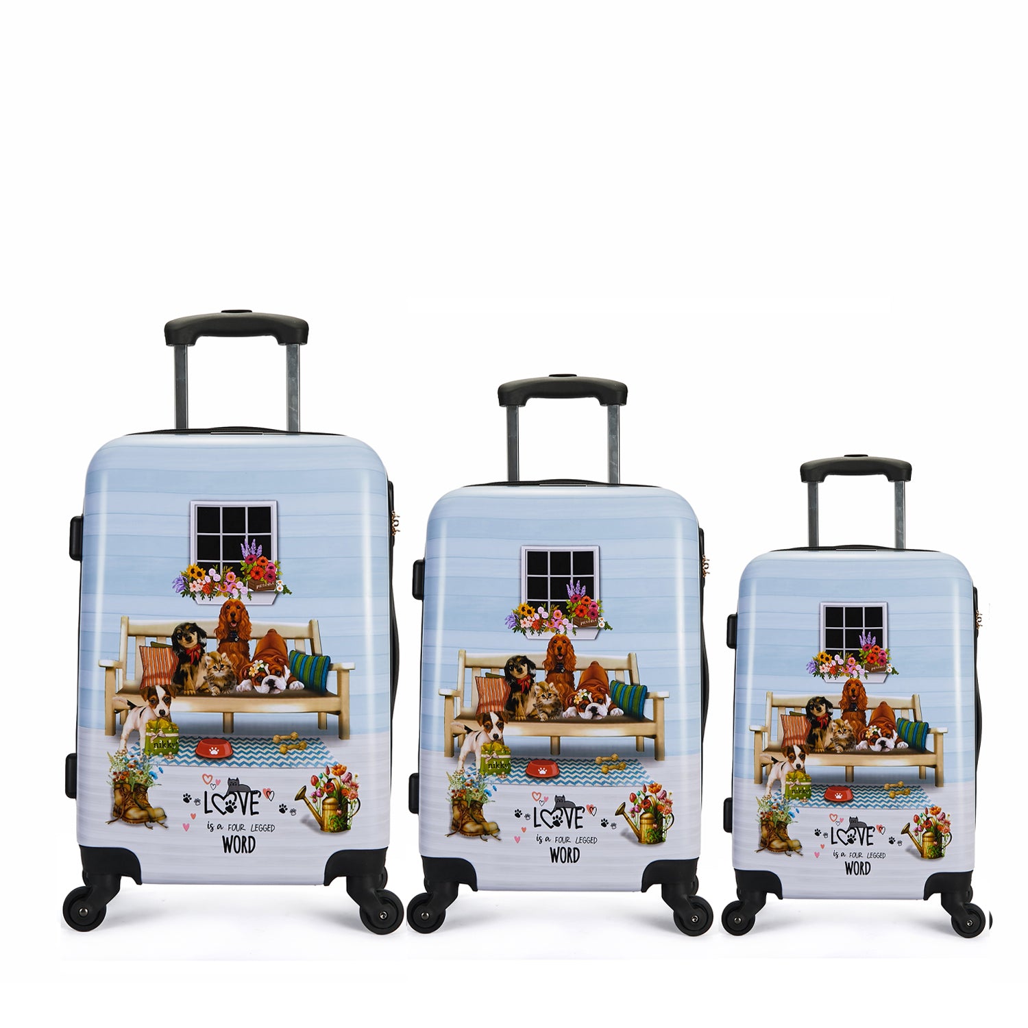 SET OF 3 ABS PLASTIC SUITCASES <tc><tc>One Happy Family</tc></tc>
