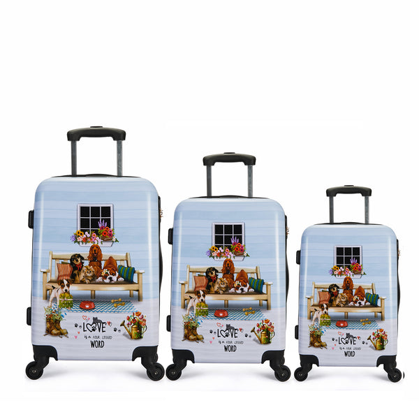 SET OF 3 ABS PLASTIC SUITCASES <tc>ONE HAPPY FAMILY</tc>