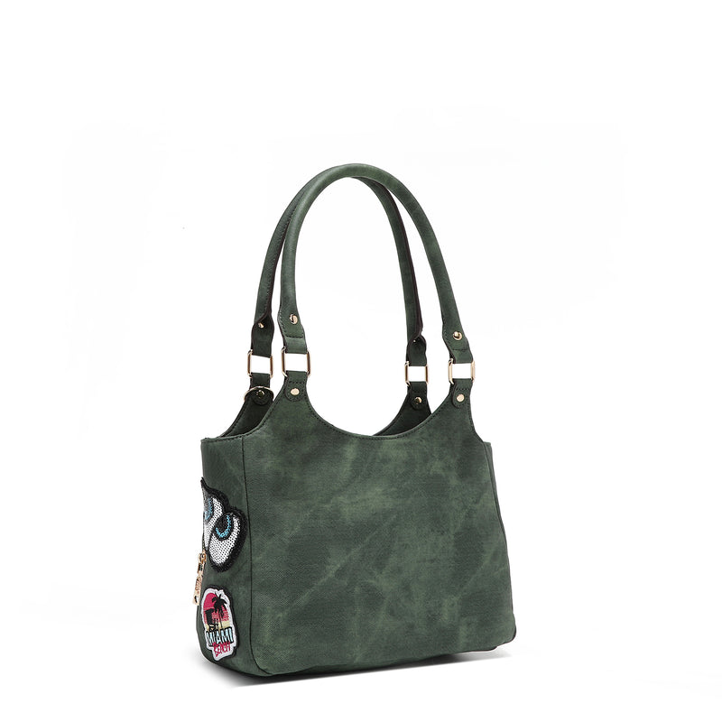 BOLSO DE HOMBRO CON MÚLTIPLES PARCHES (VERDE)