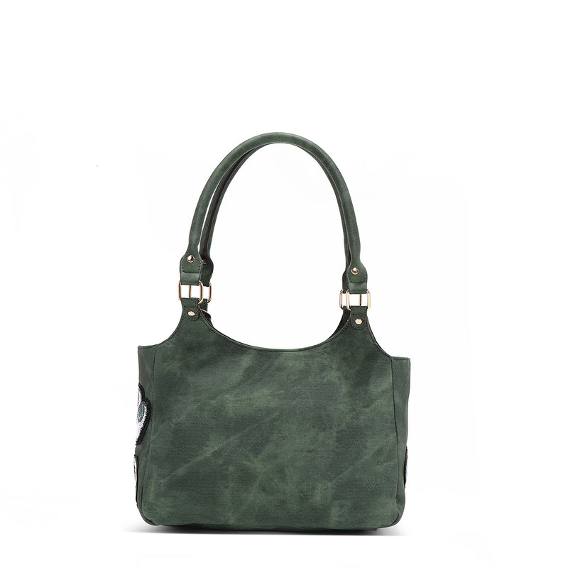 BOLSO DE HOMBRO CON MÚLTIPLES PARCHES (VERDE)