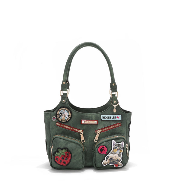 SHOULDER BAG WITH MULTIPLE PATCHES (GREEN)