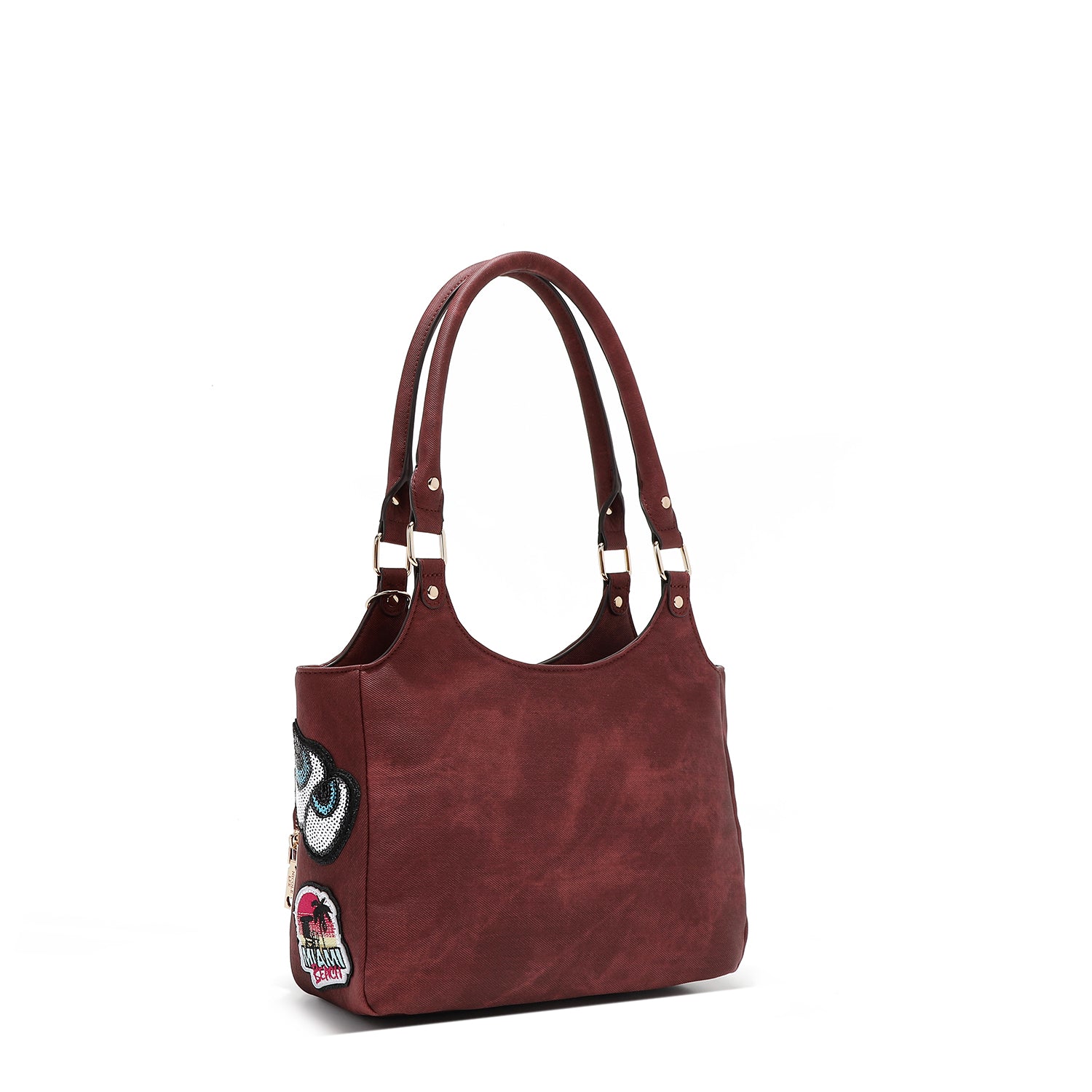 SHOULDER BAG WITH MULTIPLE PATCHES (RED)