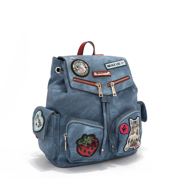 BACKPACK WITH MULTIPLE PATCHES (BLUE)