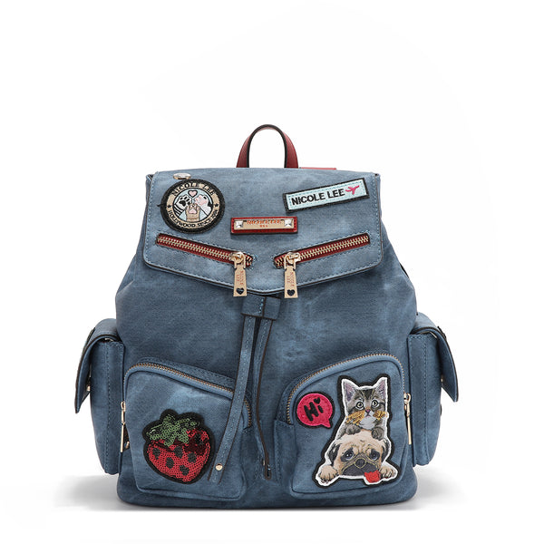 BACKPACK WITH MULTIPLE PATCHES (BLUE)