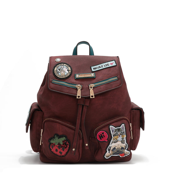 BACKPACK WITH MULTIPLE PATCHES (RED)