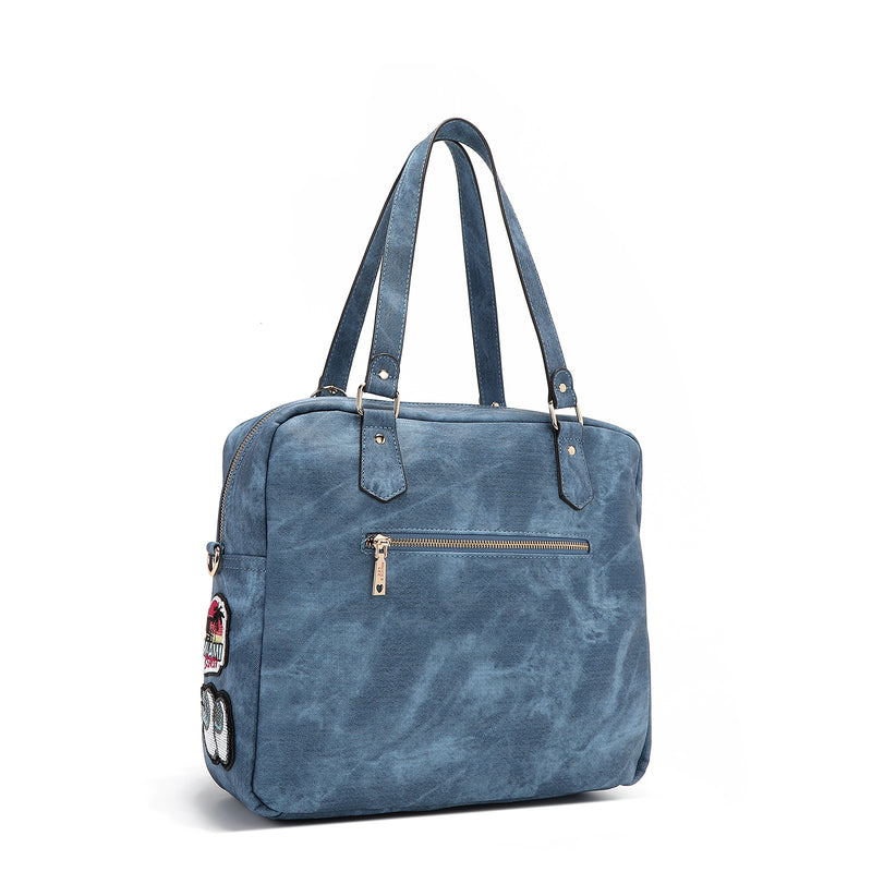 BOLSO CON CREMALLERA Y MÚLTIPLES PARCHES (AZUL)