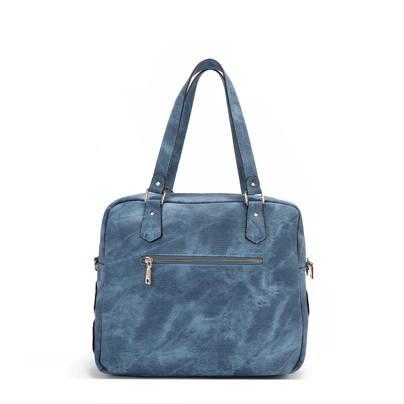 BOLSO CON CREMALLERA Y MÚLTIPLES PARCHES (AZUL)