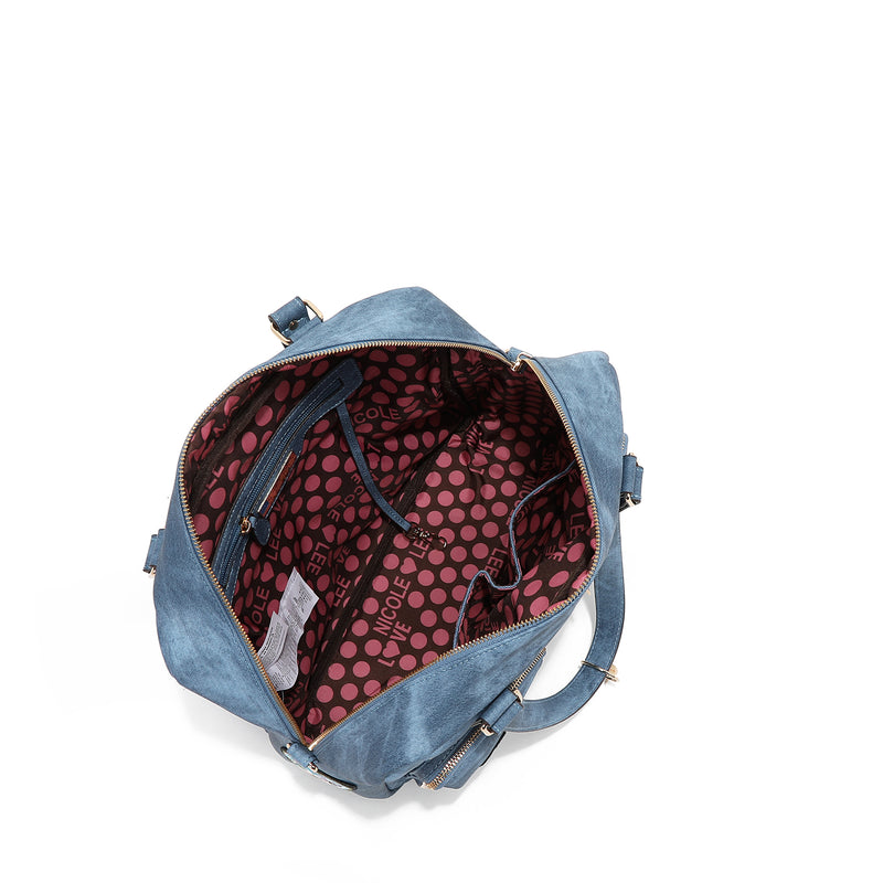 BOLSO CON CREMALLERA Y MÚLTIPLES PARCHES (AZUL)