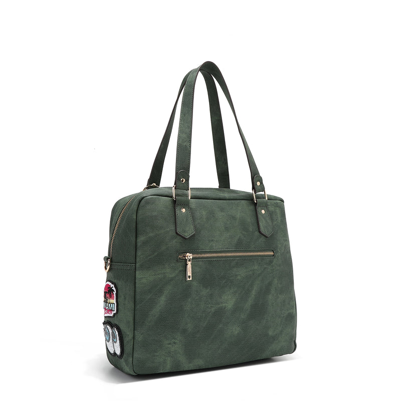 BAG WITH ZIPPER AND MULTIPLE PATCHES (GREEN)