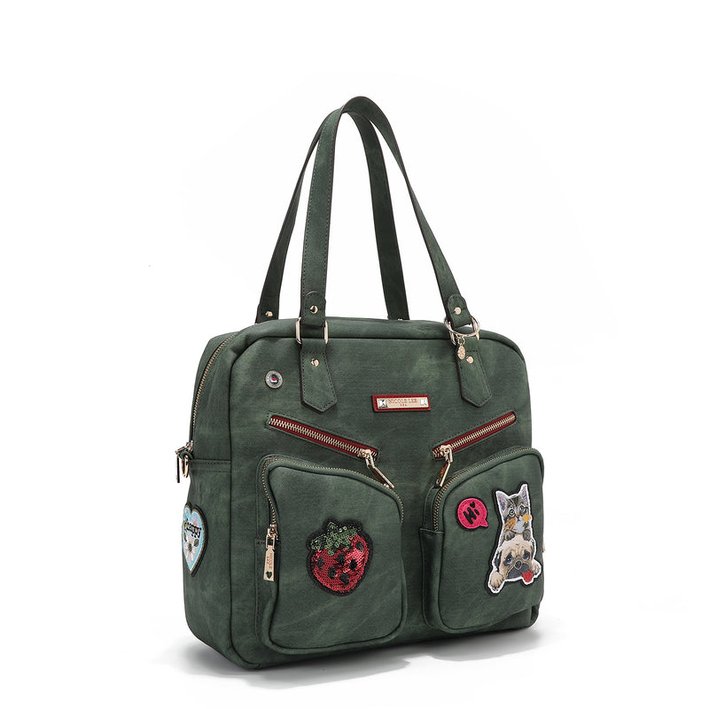 BAG WITH ZIPPER AND MULTIPLE PATCHES (GREEN)