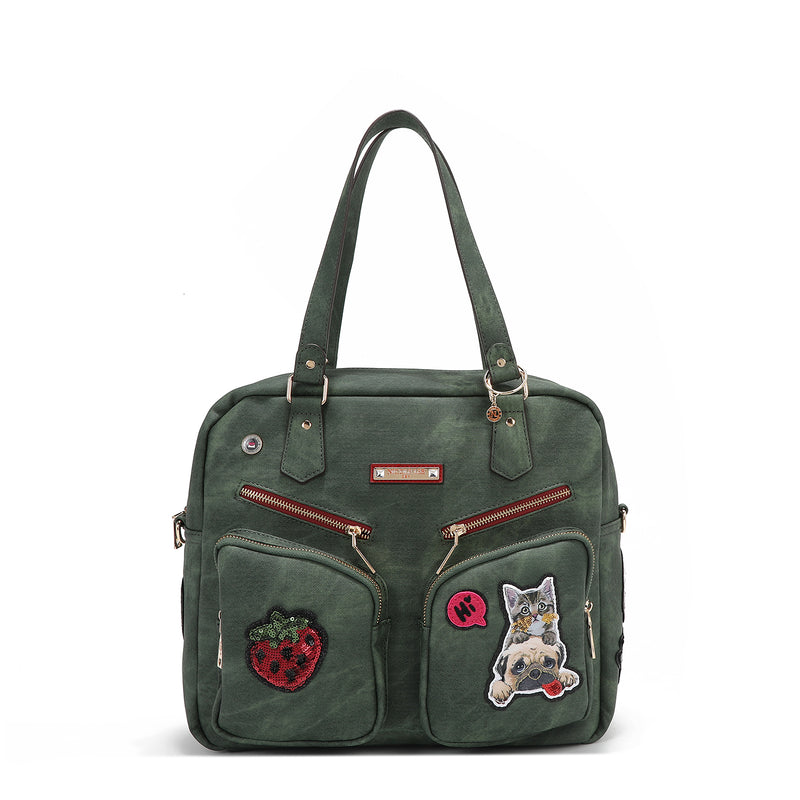 BAG WITH ZIPPER AND MULTIPLE PATCHES (GREEN)