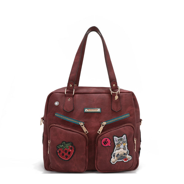 BAG WITH ZIPPER AND MULTIPLE PATCHES (RED)