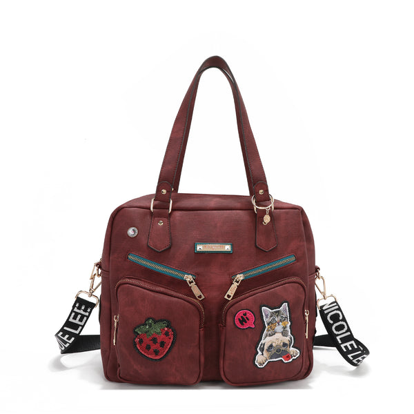 BAG WITH ZIPPER AND MULTIPLE PATCHES (RED)