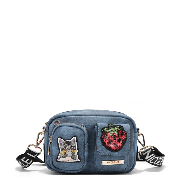 CROSSBODY BAG WITH MULTIPLE PATCHES (BLUE)