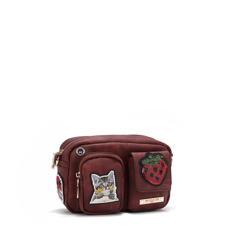 CROSSBODY BAG WITH MULTIPLE PATCHES (RED)