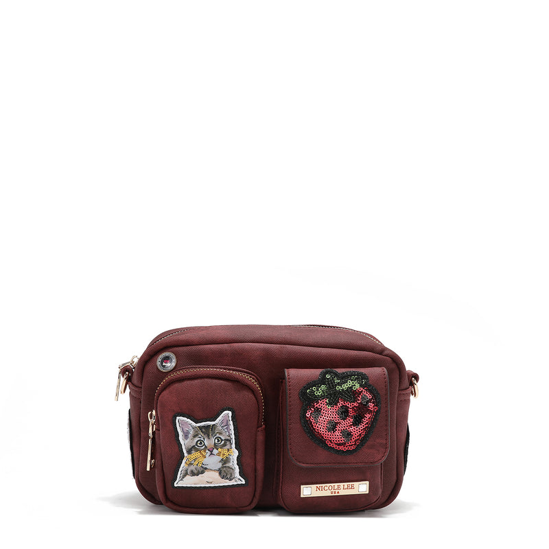 CROSSBODY BAG WITH MULTIPLE PATCHES (RED)