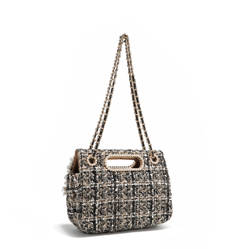 TWEED STYLE CLUTCH BAG WITH FLAP (BEIGE)