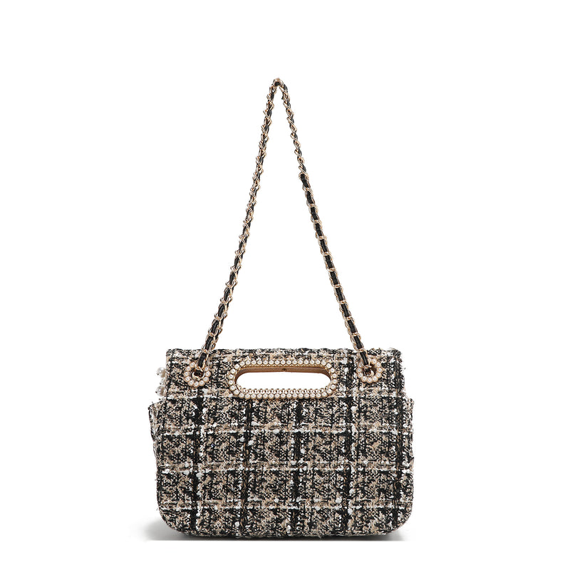 TWEED STYLE CLUTCH BAG WITH FLAP (BEIGE)