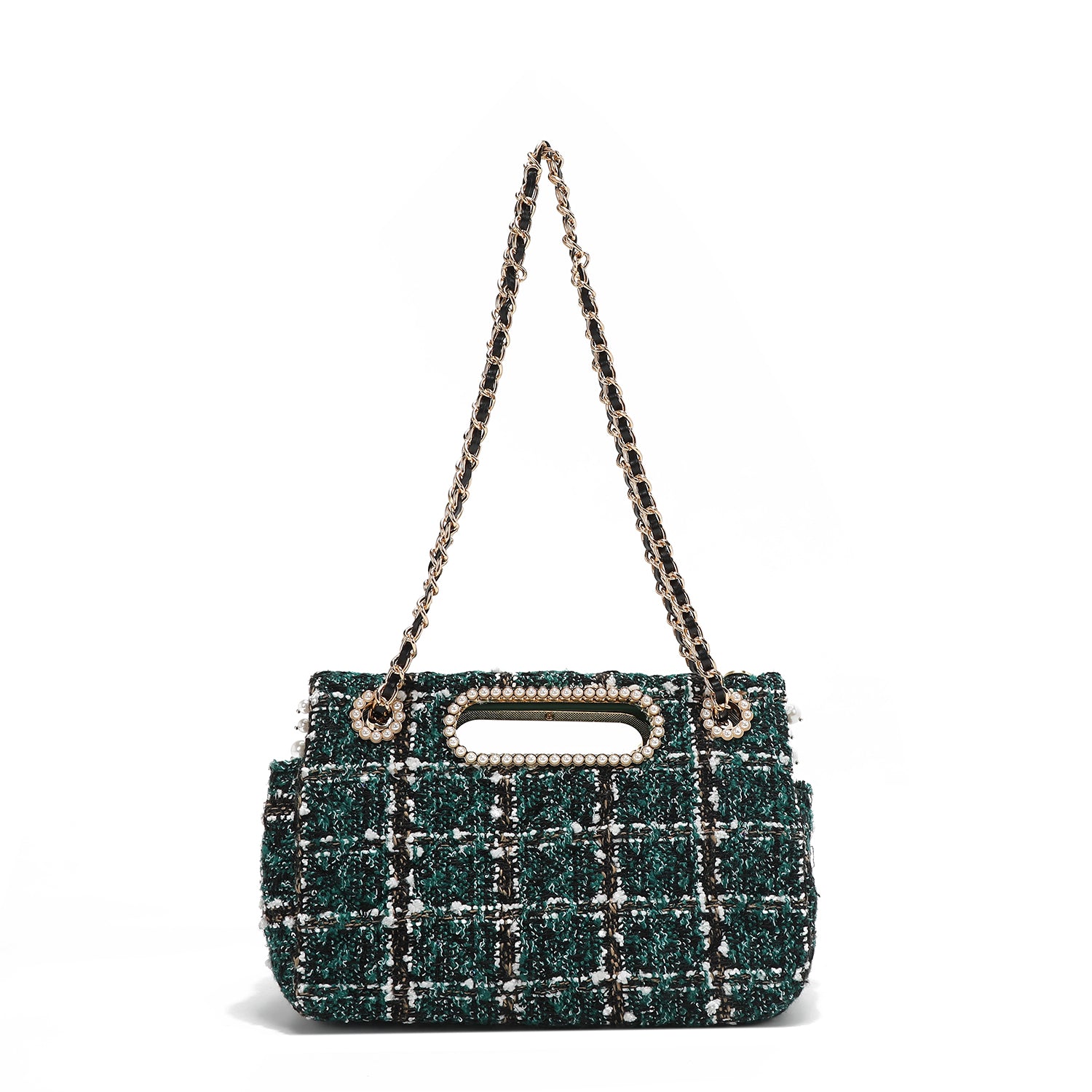 POCHETTE STYLE TWEED À RABAT (VERT)