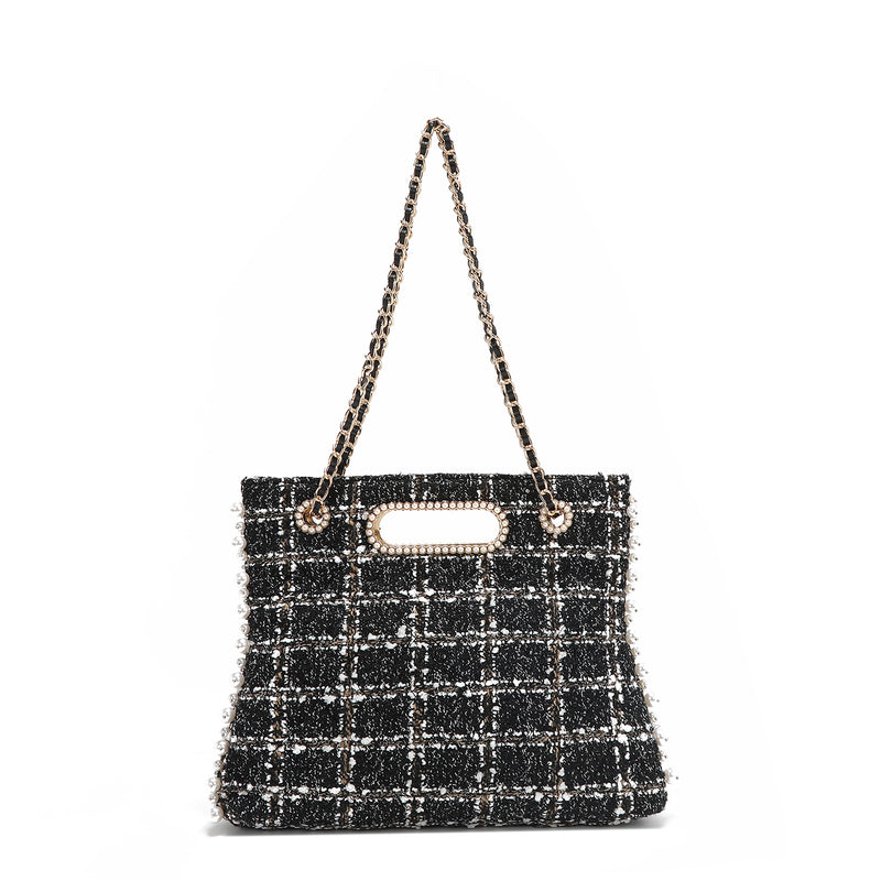 TWEED STYLE CLUTCH BAG (BLACK)