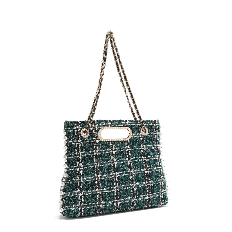 TWEED STYLE CLUTCH BAG (GREEN)