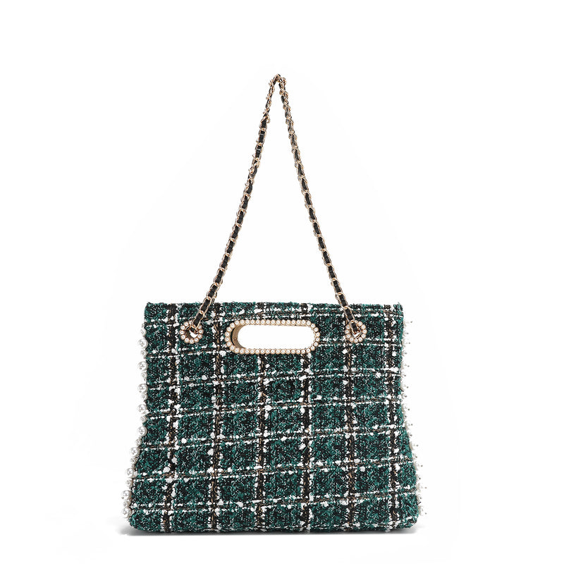 TWEED STYLE CLUTCH BAG (GREEN)