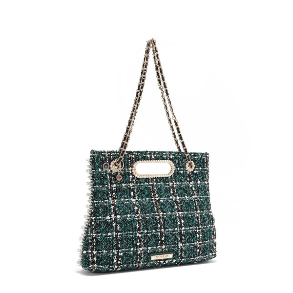 TWEED STYLE CLUTCH BAG (GREEN)