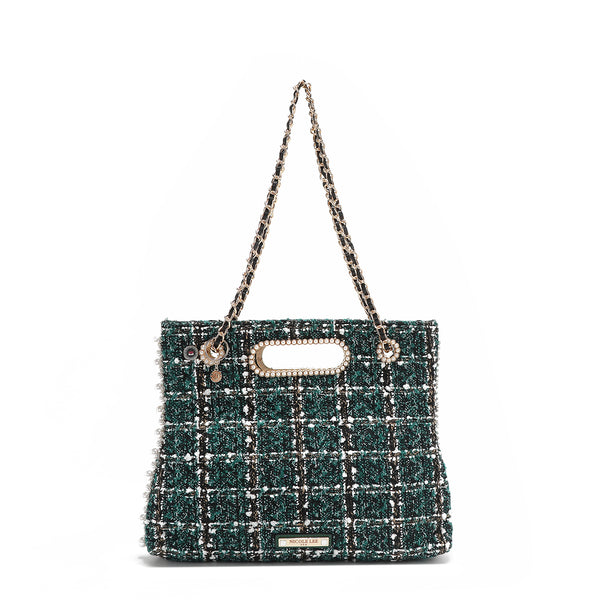 TWEED STYLE CLUTCH BAG (GREEN)