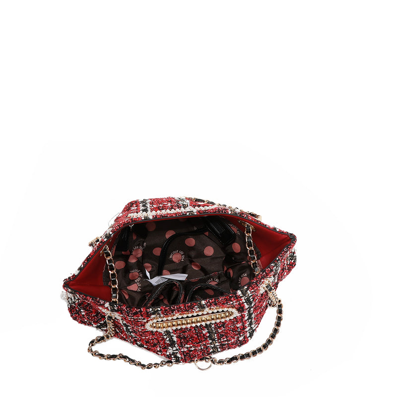 TWEED STYLE CLUTCH BAG (BLACK)