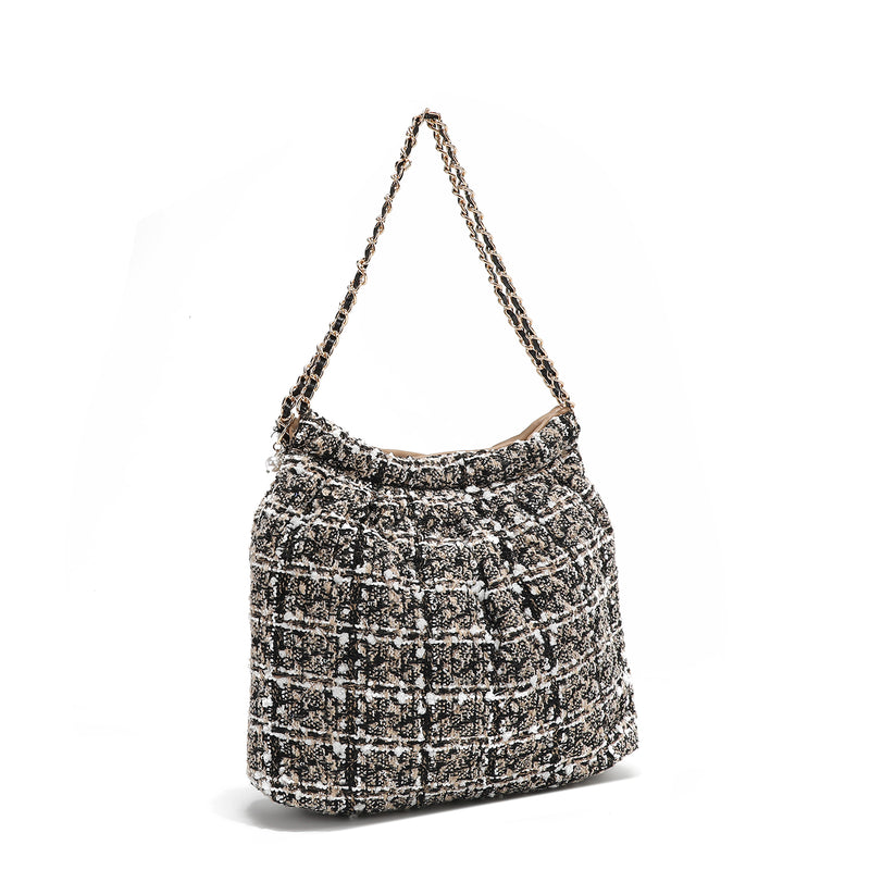 TWEED STYLE SHOULDER BAG (BEIGE)