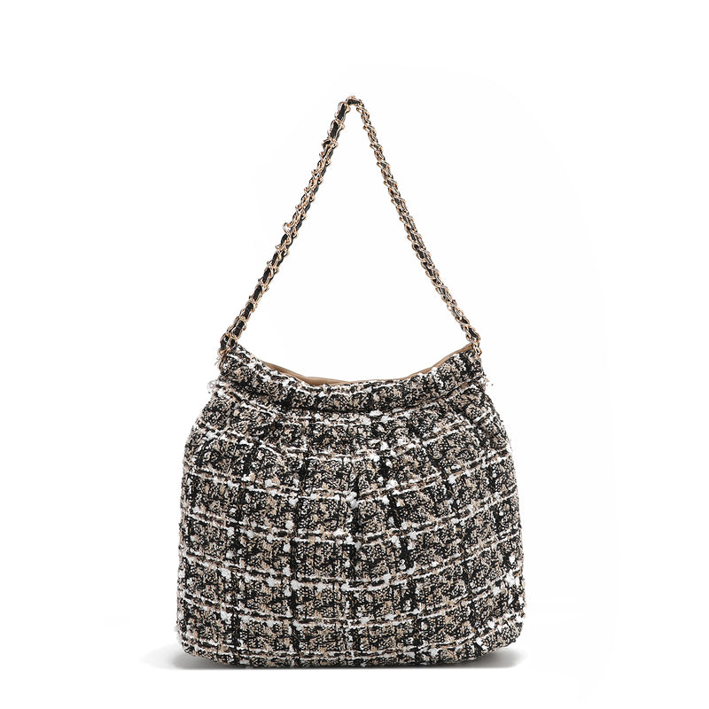 TWEED STYLE SHOULDER BAG (BEIGE)