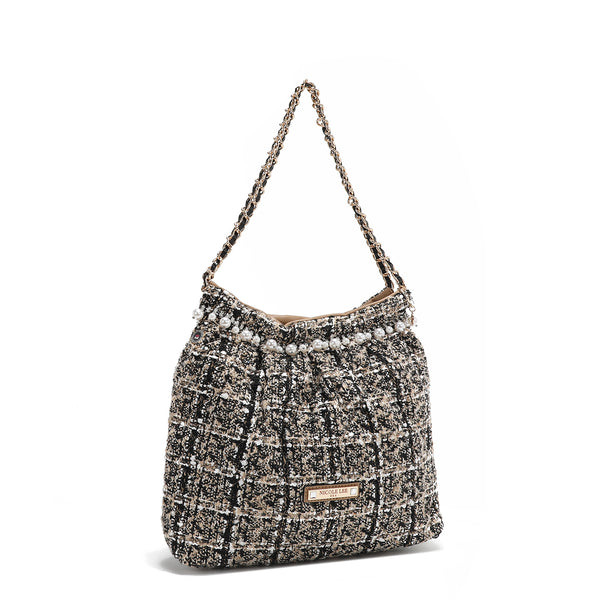 TWEED STYLE SHOULDER BAG (BEIGE)