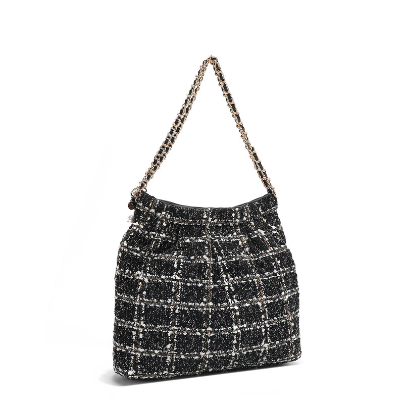 TWEED STYLE SHOULDER BAG (BLACK)