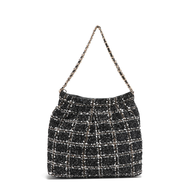 TWEED STYLE SHOULDER BAG (BLACK)