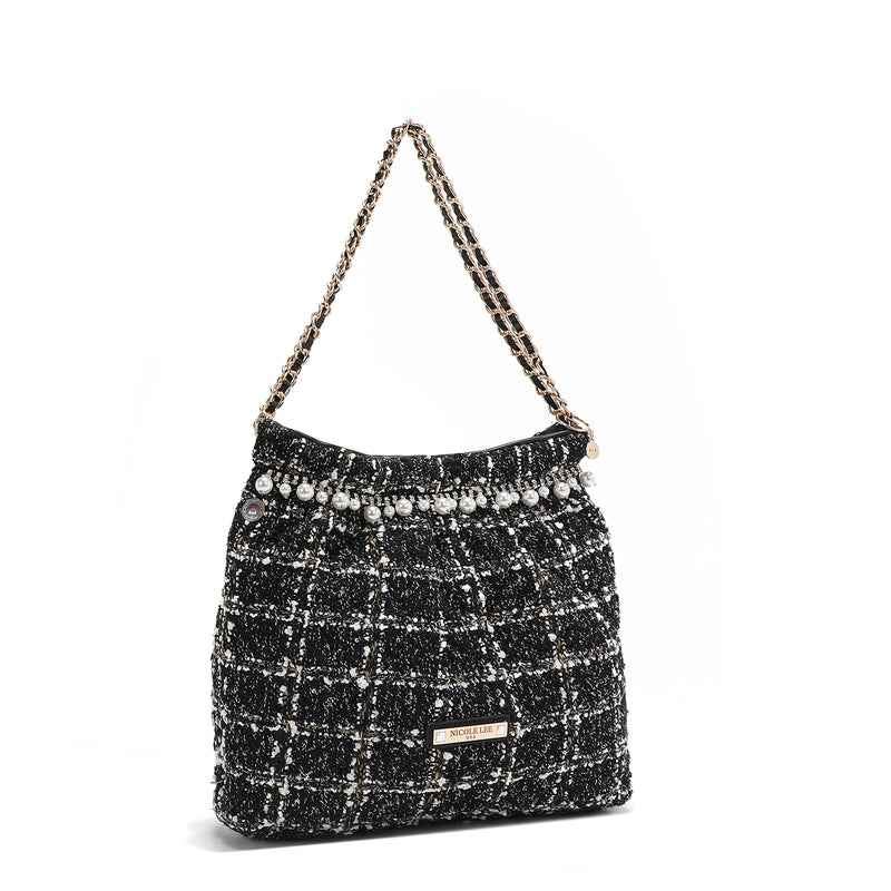 TWEED STYLE SHOULDER BAG (BLACK)