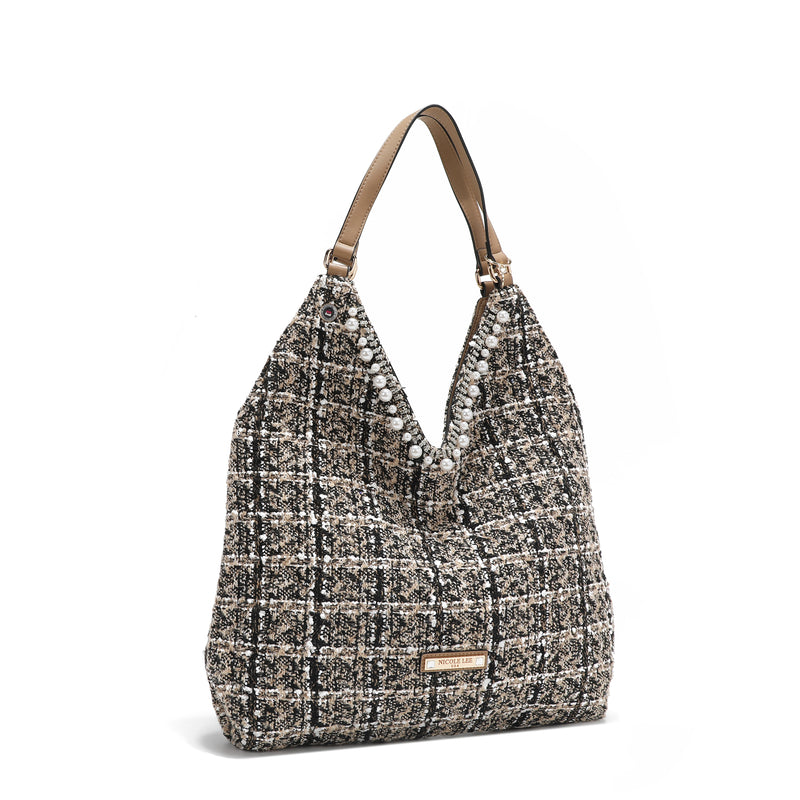 LARGE TWEED STYLE HOBO BAG (BEIGE)