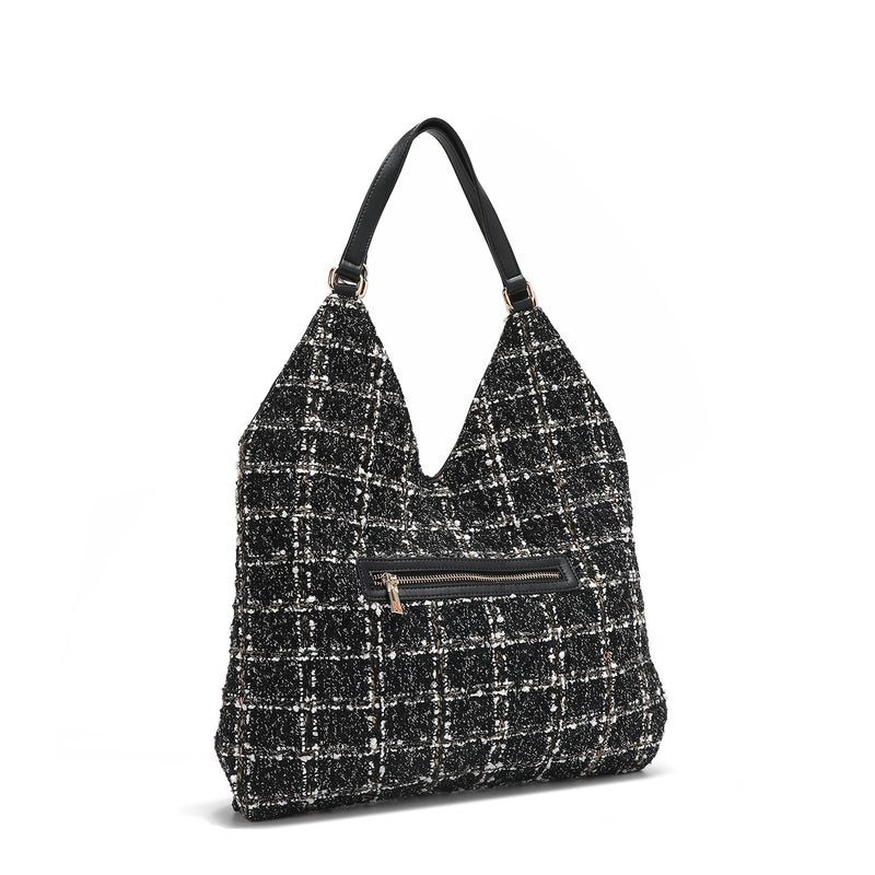 LARGE TWEED STYLE HOBO BAG (BLACK)