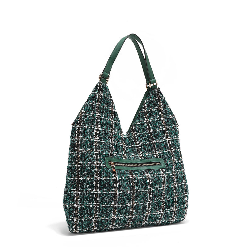 LARGE TWEED STYLE HOBO BAG (GREEN)