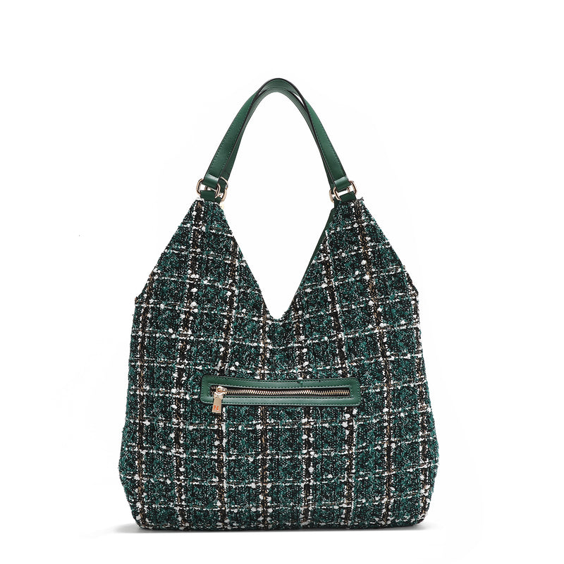 LARGE TWEED STYLE HOBO BAG (GREEN)